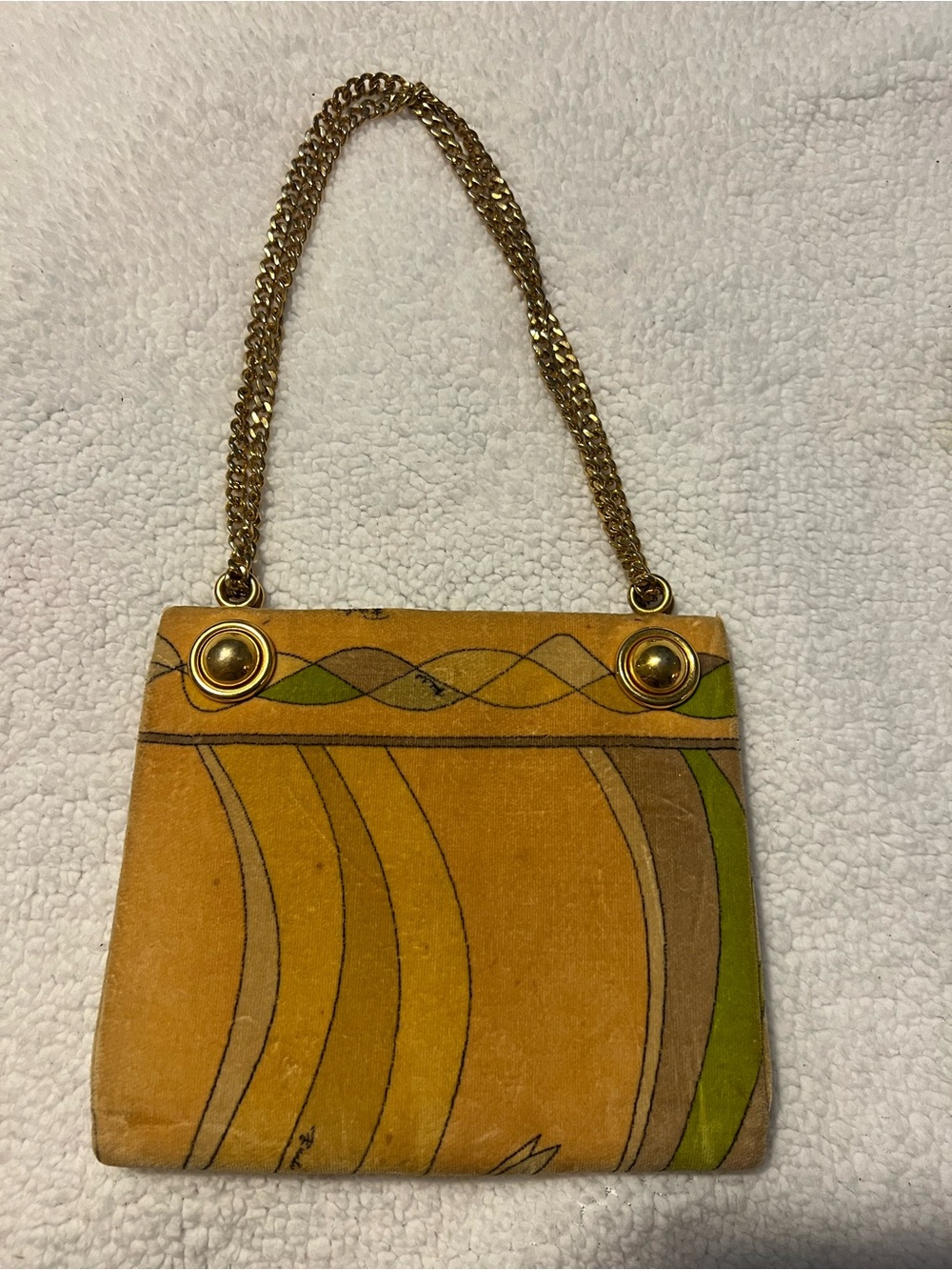 1960’s Vintage Mustard & Olive Patterned Chain-Handle Shoulder Bag